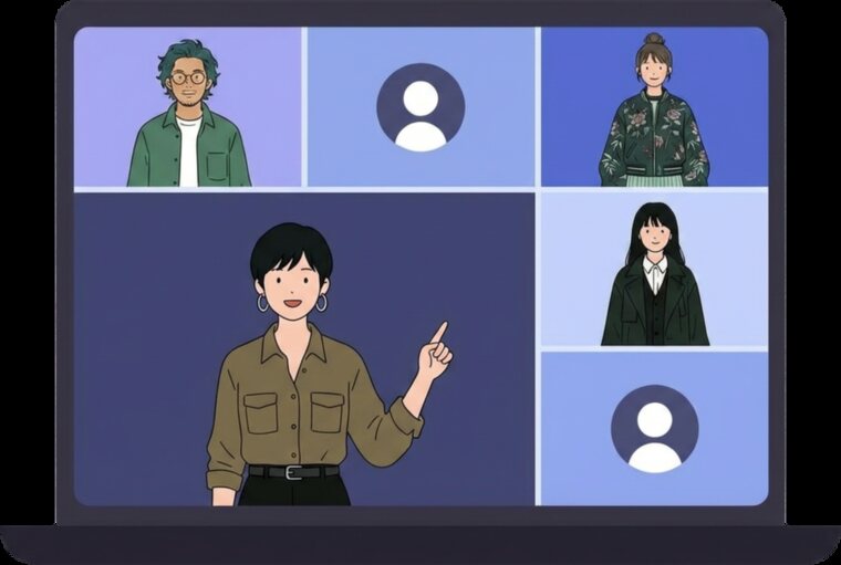 5人が​参加する​ビデオ通話の​イラスト